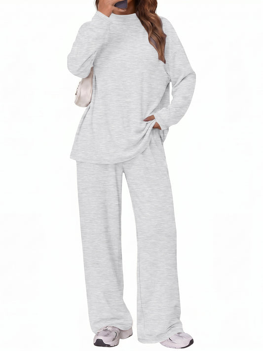 SUNBS Women's Long Sleeve Lounge Sets Mock Neck Two Piece Sets for Women Wide Leg Pants Outfits Tracksuit Sweatsuits Set