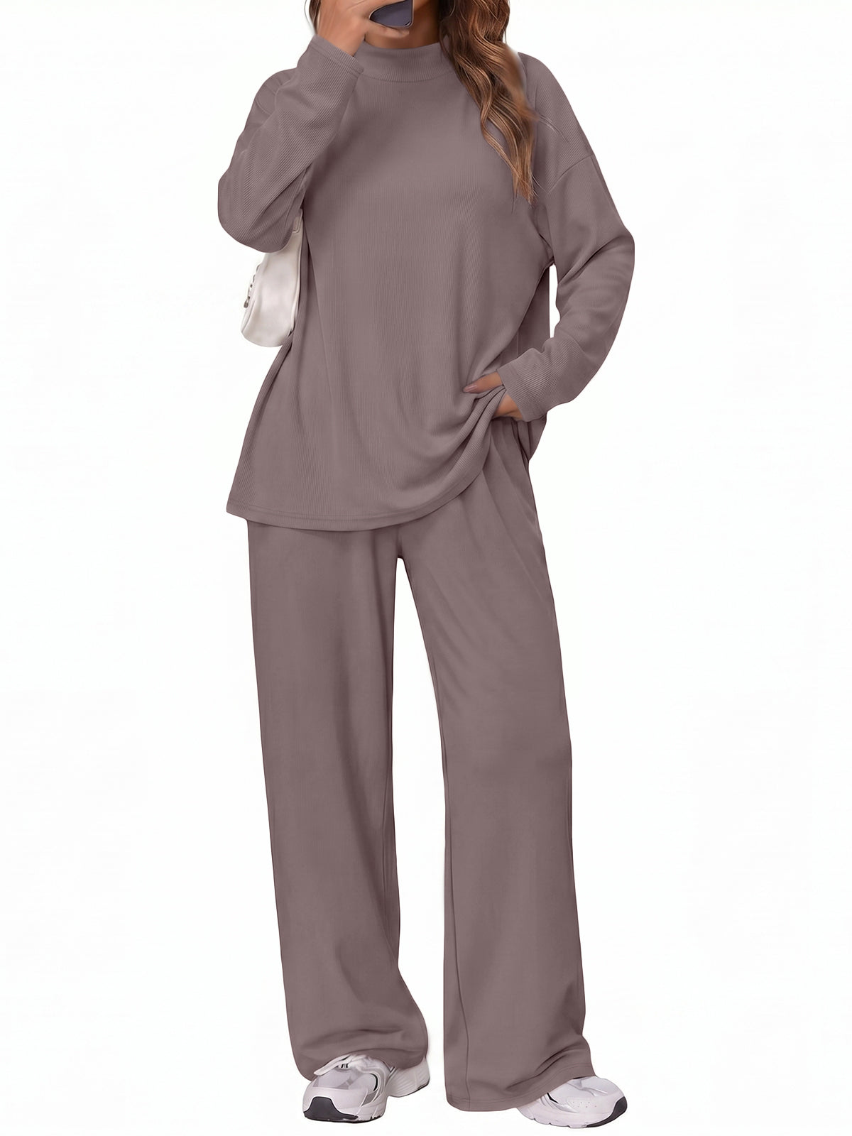 SUNBS Women's Long Sleeve Lounge Sets Mock Neck Two Piece Sets for Women Wide Leg Pants Outfits Tracksuit Sweatsuits Set