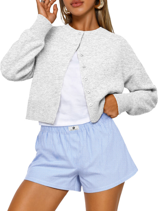 SUNBS Womens Cropped Cardigan Long Sleeve Sweaters for Women Lightweight Blouse Fall Knit Top Fashion Button Up Clothes