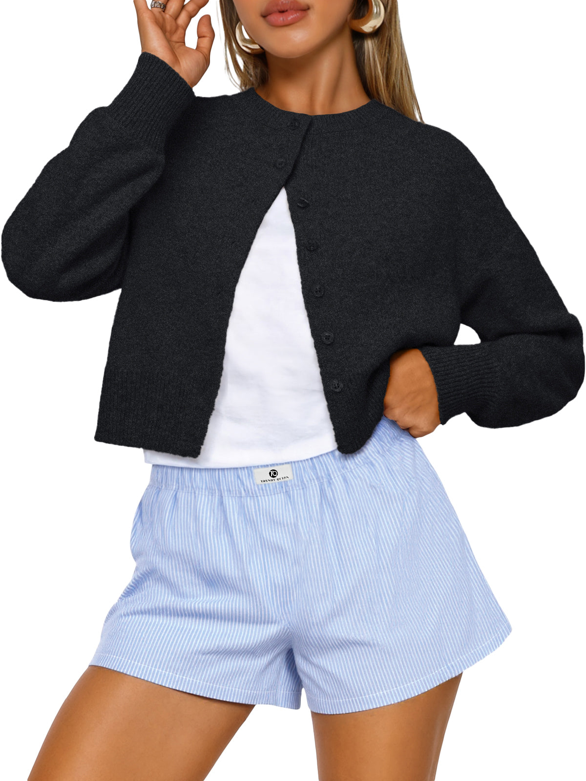 SUNBS Womens Cropped Cardigan Long Sleeve Sweaters for Women Lightweight Blouse Fall Knit Top Fashion Button Up Clothes