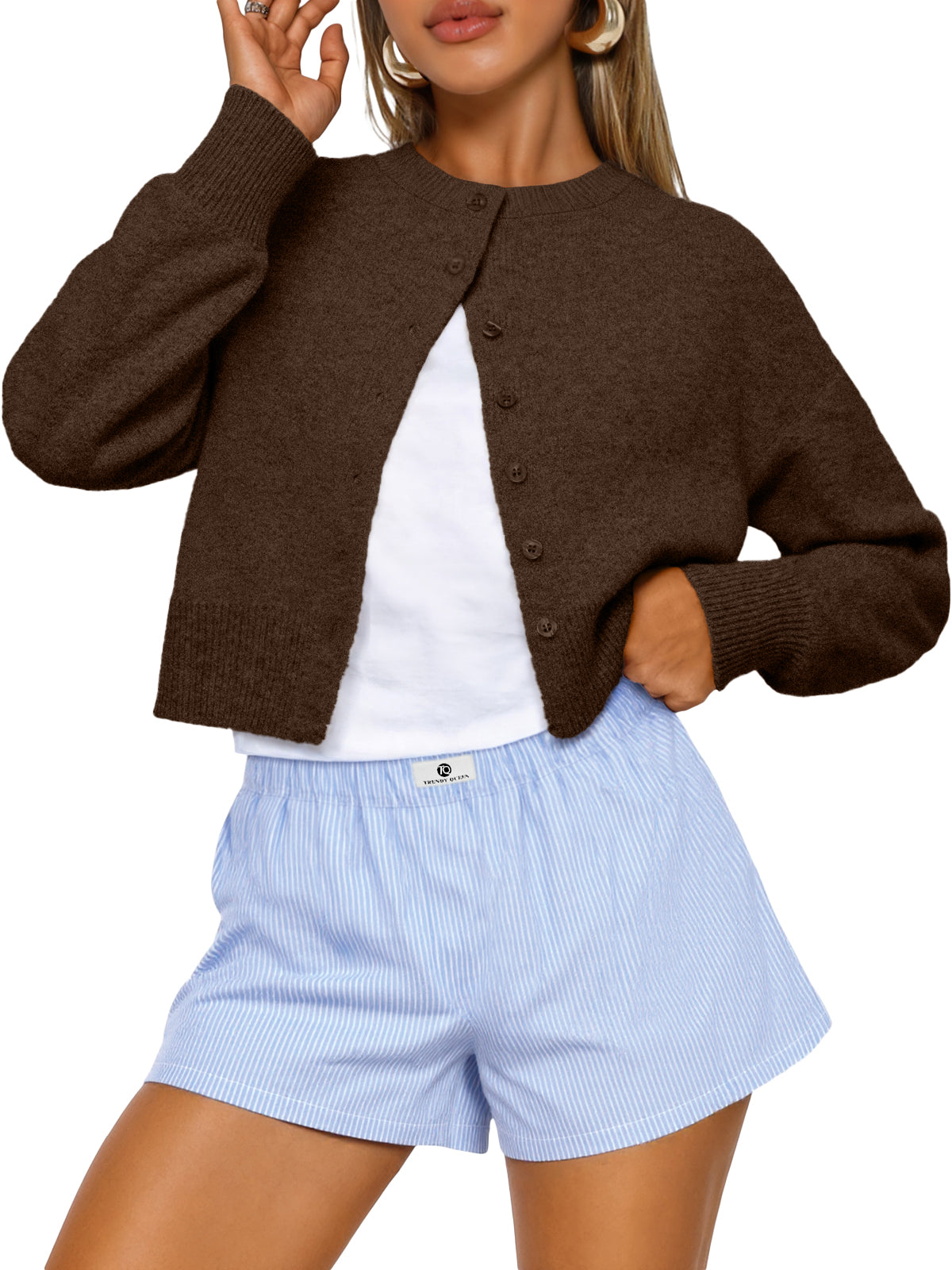 SUNBS Womens Cropped Cardigan Long Sleeve Sweaters for Women Lightweight Blouse Fall Knit Top Fashion Button Up Clothes