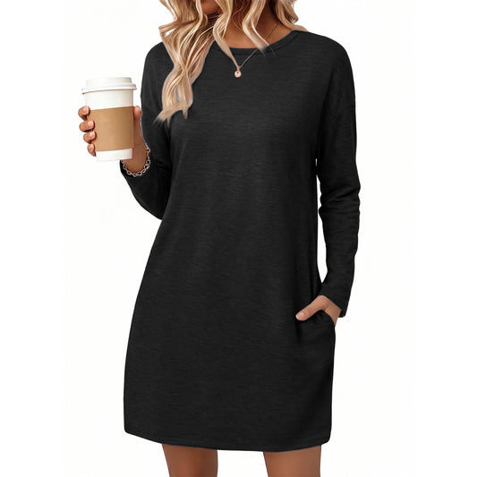 SUNBS Dresses for Womens Long Sleeve T-Shirt Dress Crew Neck Sweatshirt Dress Casual Clothes with Pockets