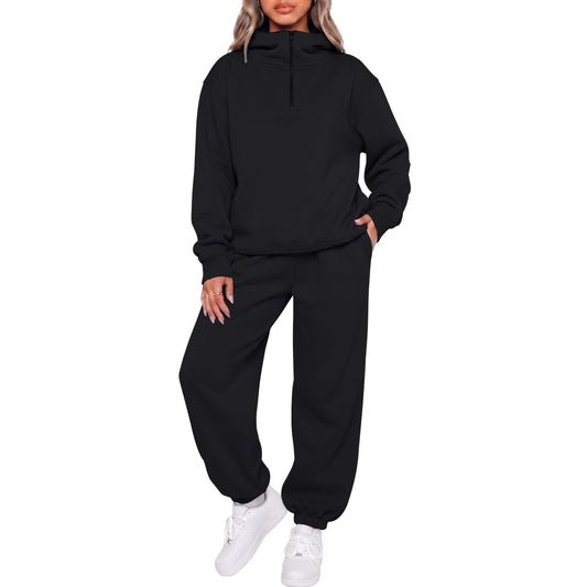 SUNBS 2 Piece Outfit for Women Lounge Sets Hooded Half-Zip Sweatshirt Jogger Sweatpants Workout Sweatsuit