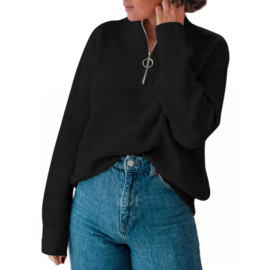 SUNBS Sweaters for Women Quarter Zip Mock Neck Pullover Top Long Sleeve Casual Shirt Fall Fashion Clothes