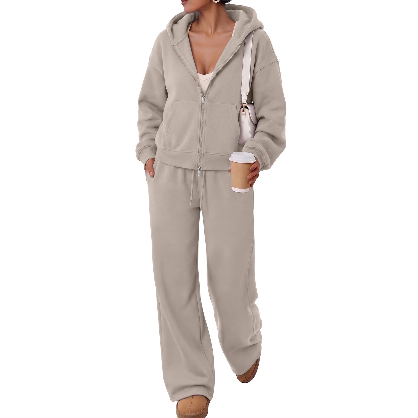 SUNBS Sweatssuits Zip-Up Hoodie Outfits for Women Fall Oversized Loungewear Sets with Wide Leg Pants