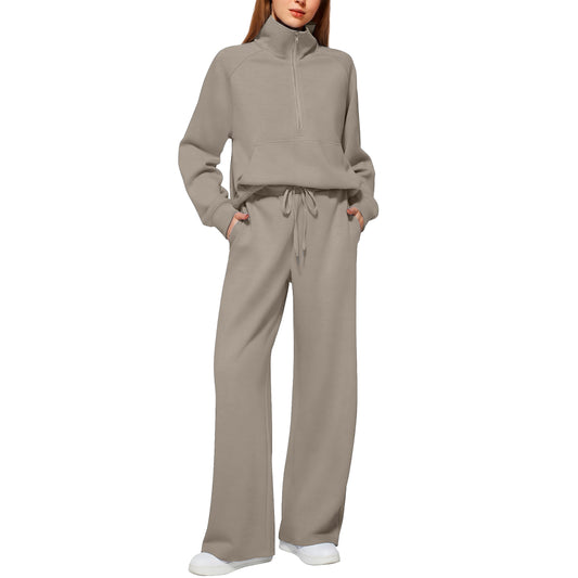 SUNBS Womens 2 Piece Sweatsuit Wide Leg Drawstring Sweatpants Set Soft Casual Outfit