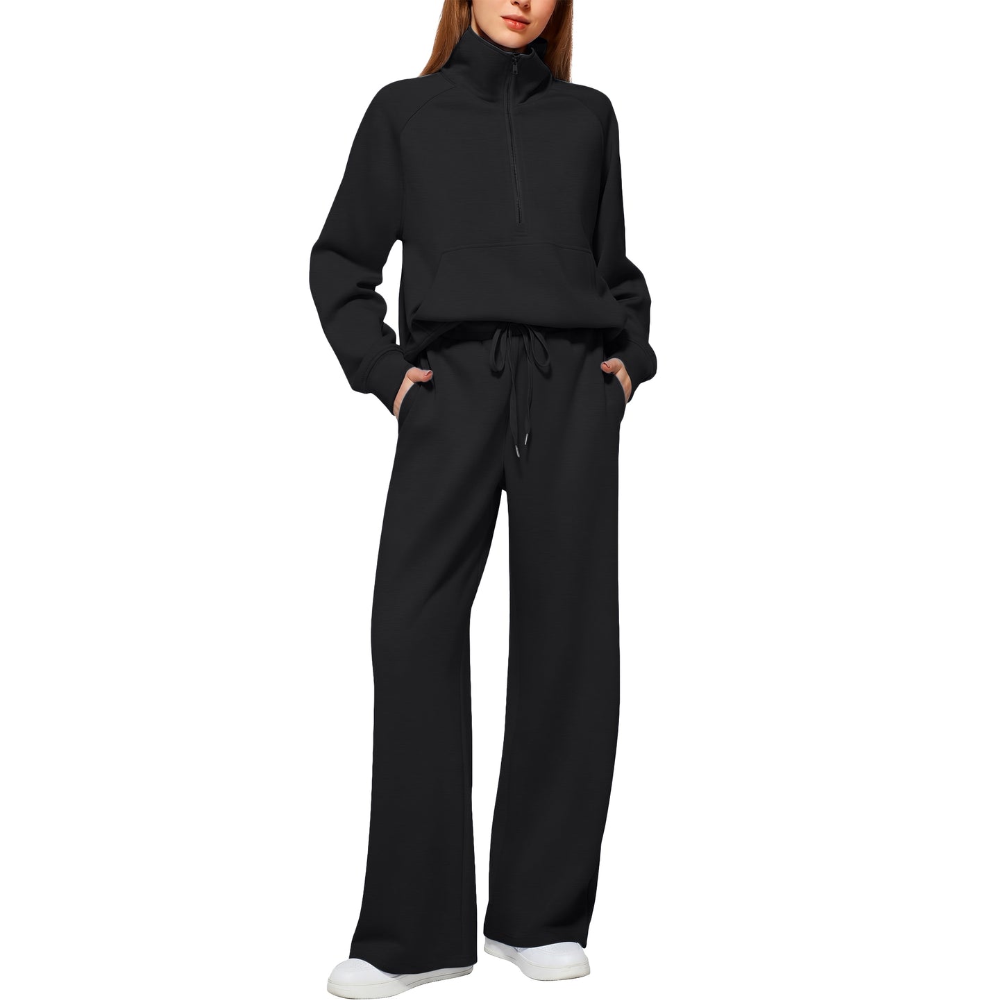 SUNBS Womens 2 Piece Sweatsuit Wide Leg Drawstring Sweatpants Set Soft Casual Outfit