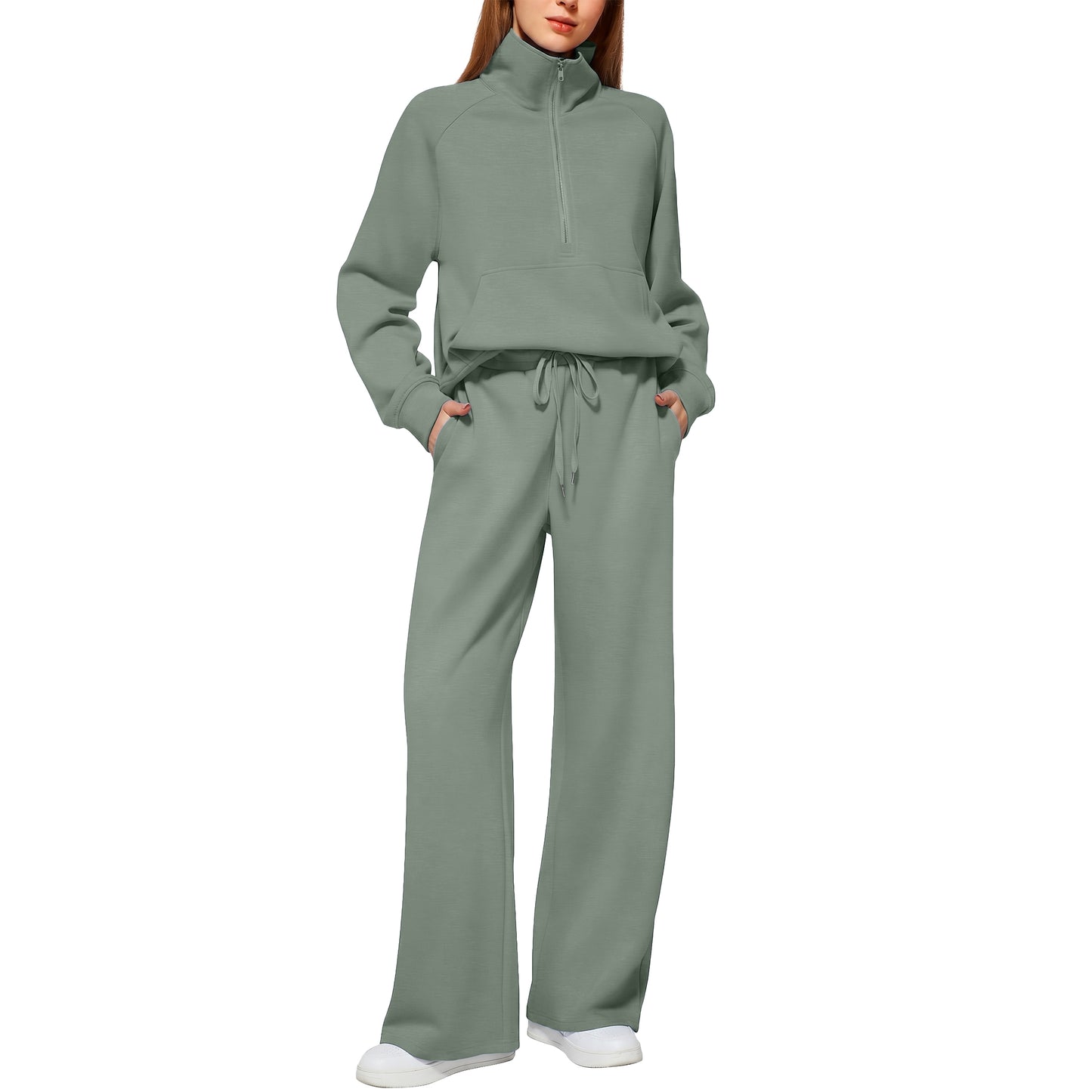 SUNBS Womens 2 Piece Sweatsuit Wide Leg Drawstring Sweatpants Set Soft Casual Outfit