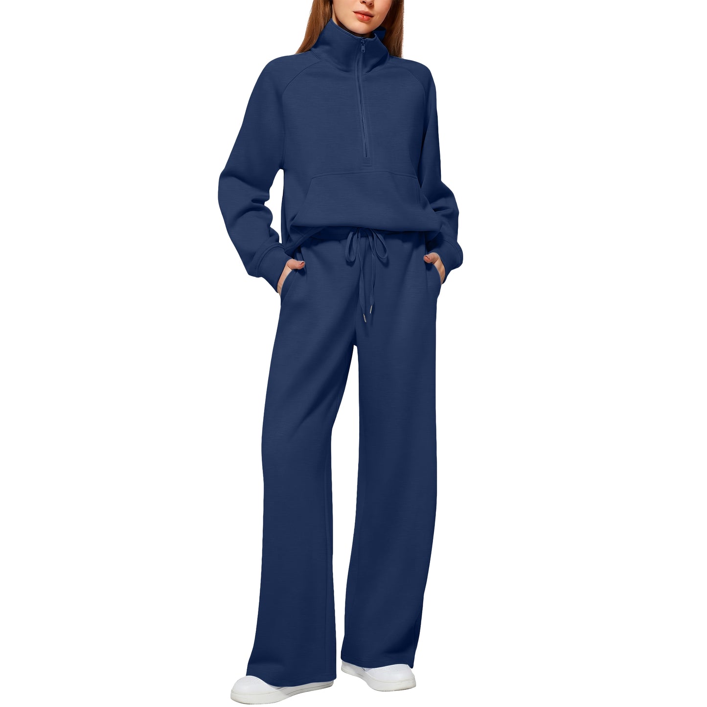 SUNBS Womens 2 Piece Sweatsuit Wide Leg Drawstring Sweatpants Set Soft Casual Outfit
