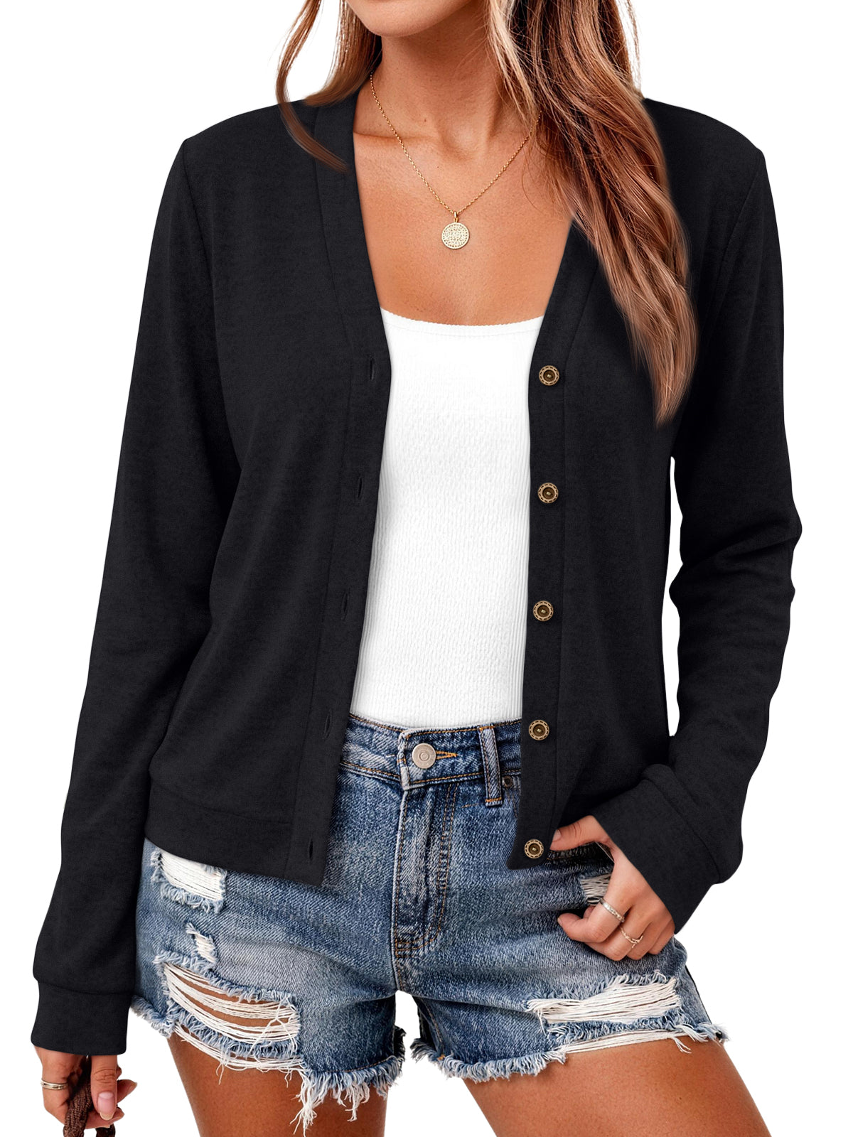 SUNBS Women's Fall Cardigan With Long Sleeves Kint Lightweight Outwear Sweater