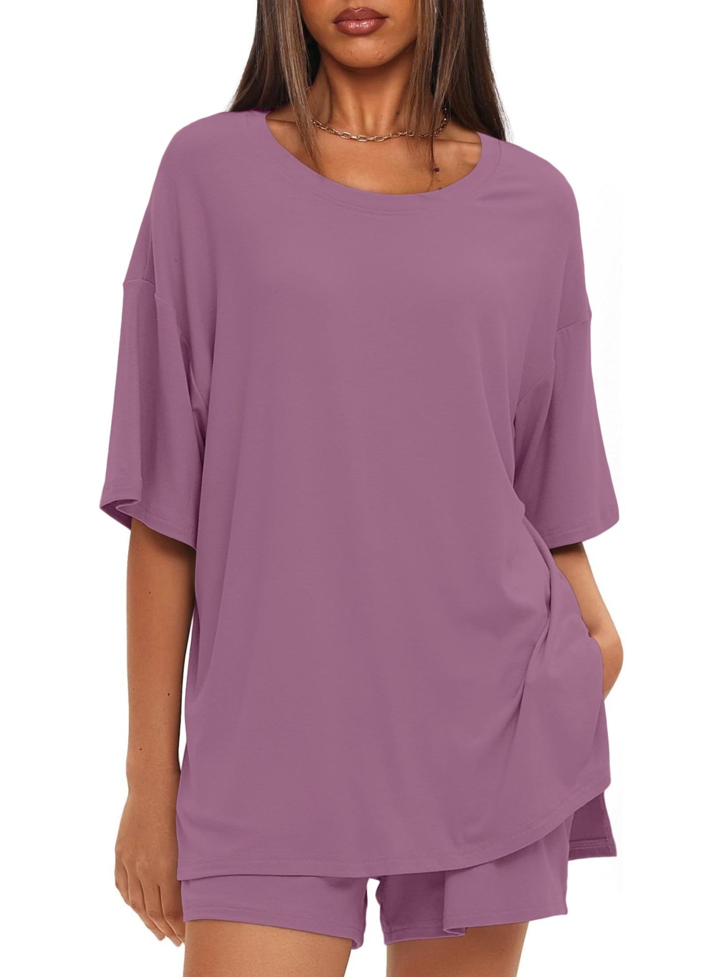 SUNBS 2 Piece Lounge Set for Women Matching Sets Oversized Top and Shorts Sweatsuit Travel Airport Outfit