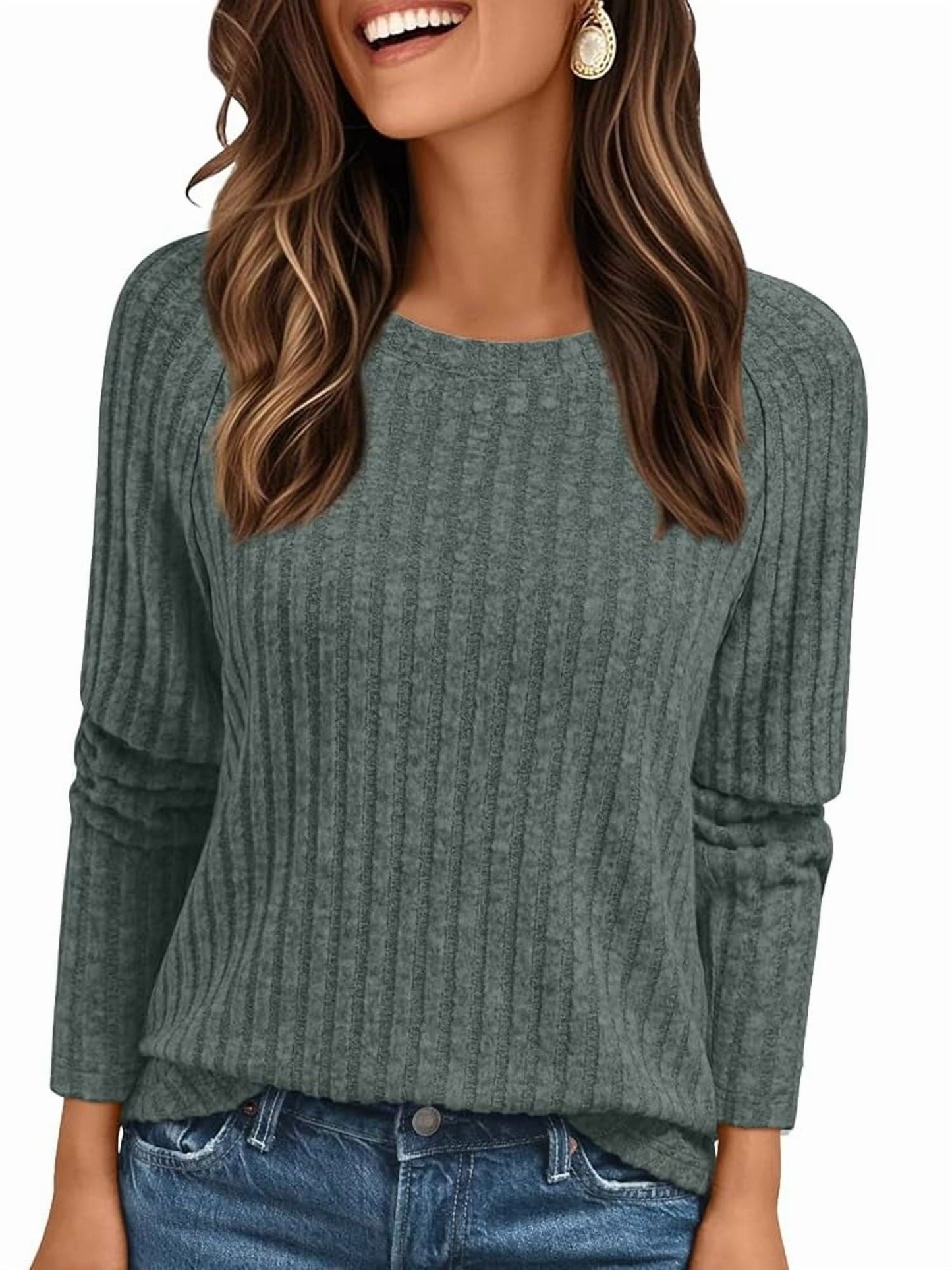 SUNBS Tunic Shirts for Womens Long Sleeve Tops Crewneck Dressy Sweaters Casual Blouses Trendy Clothes