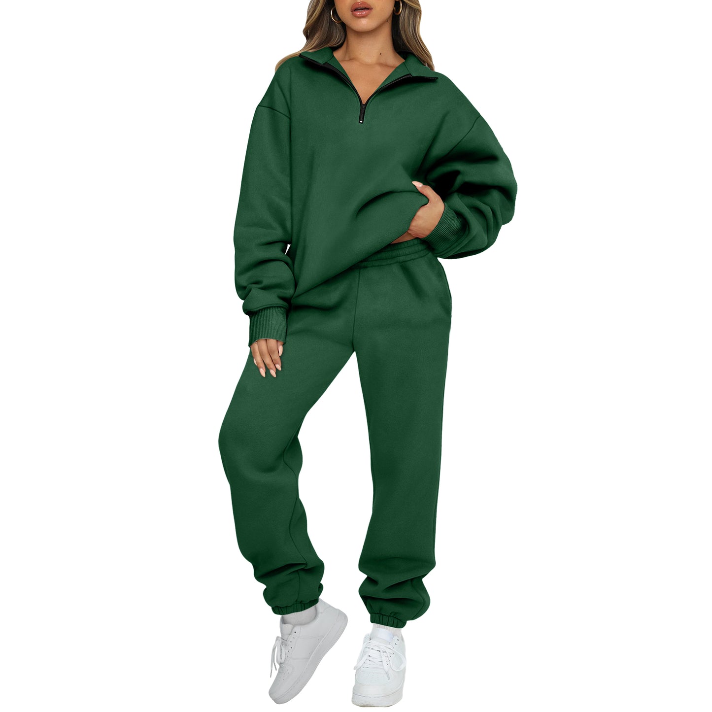 SUNBS Women's Sweatsuits 2 Piece Outfits Long Sleeve Half Zip Pullover and Baggy Sweatpants with Pockets