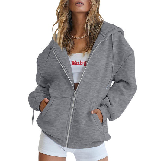 SUNBS Drawstring Zip Up Hoodies for Women Fall Cute Jacket Oversized Casual Sweatshirts with Pocket