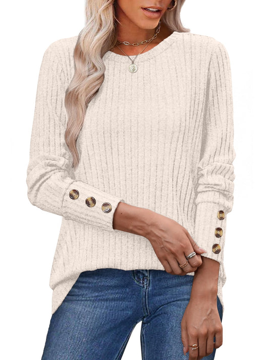 SUNBS Sweaters for Womens Long Sleeve Shirts Button Cuffs Tunic Blouse Fashion Outfits