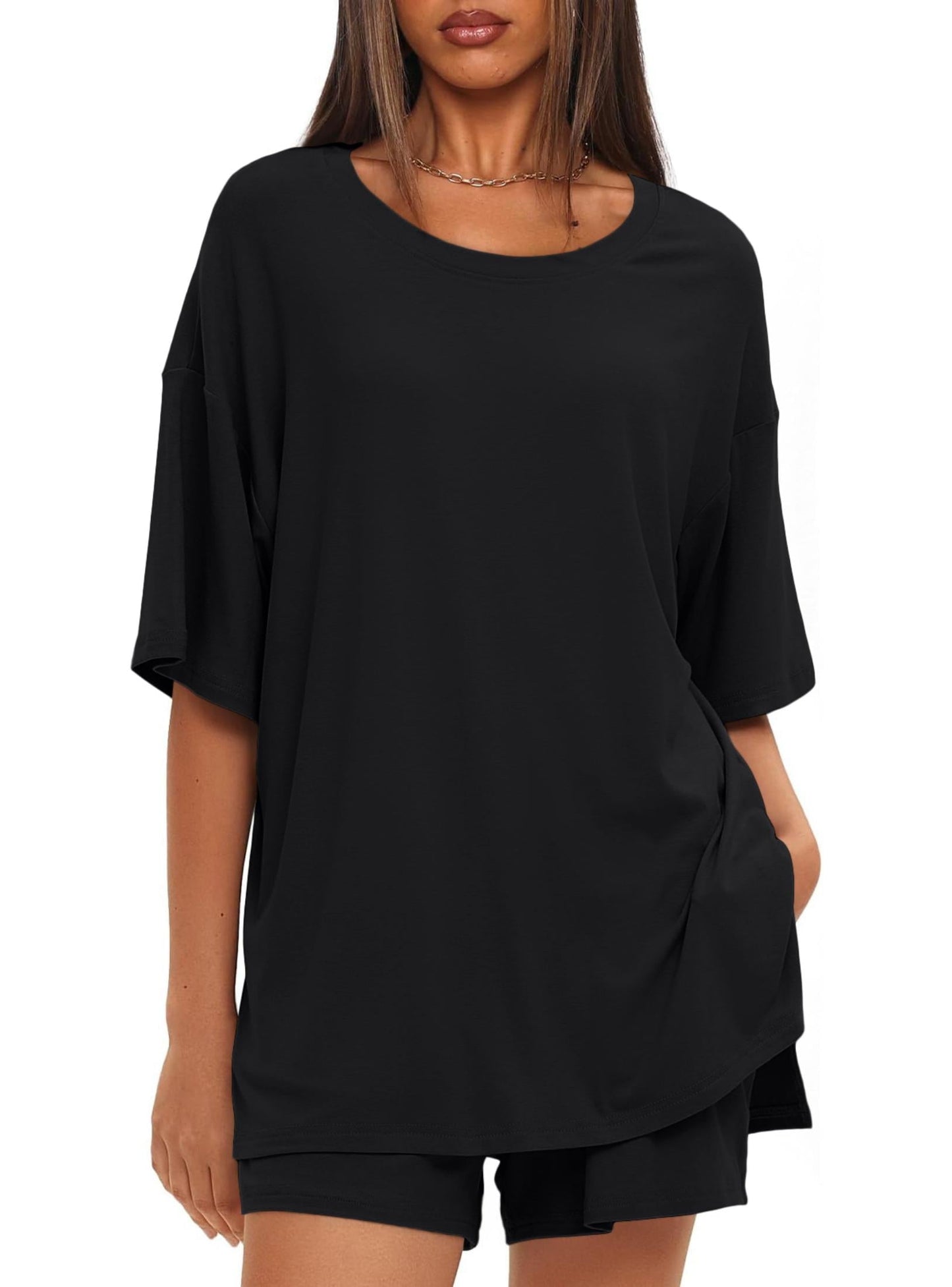 SUNBS 2 Piece Lounge Set for Women Matching Sets Oversized Top and Shorts Sweatsuit Travel Airport Outfit