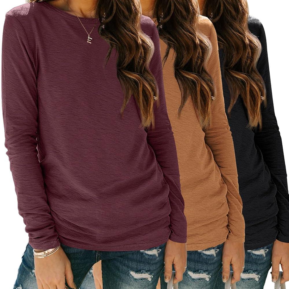 SUNBS Long Sleeve Shirts for Women Crew Neck Fall Fashion Pullover Casual Tops Clothes