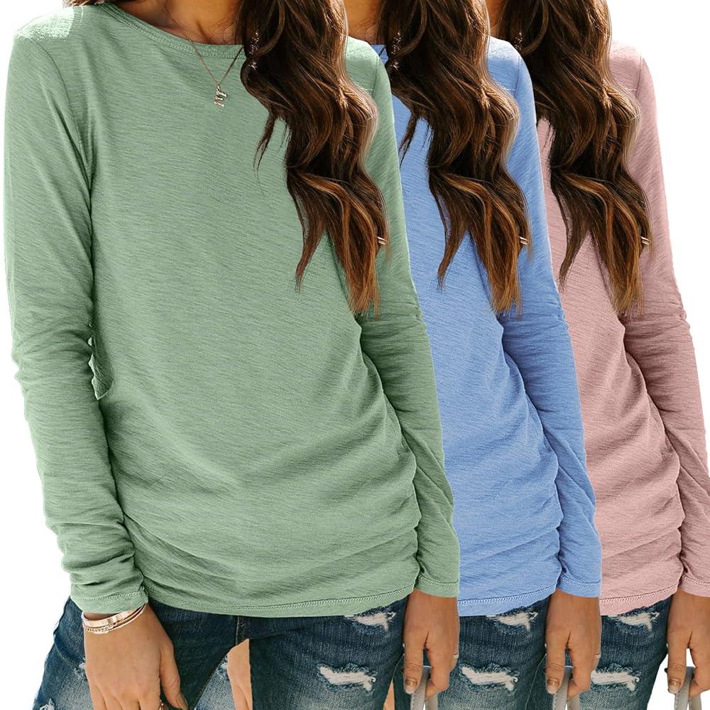 SUNBS Long Sleeve Shirts for Women Crew Neck Fall Fashion Pullover Casual Tops Clothes