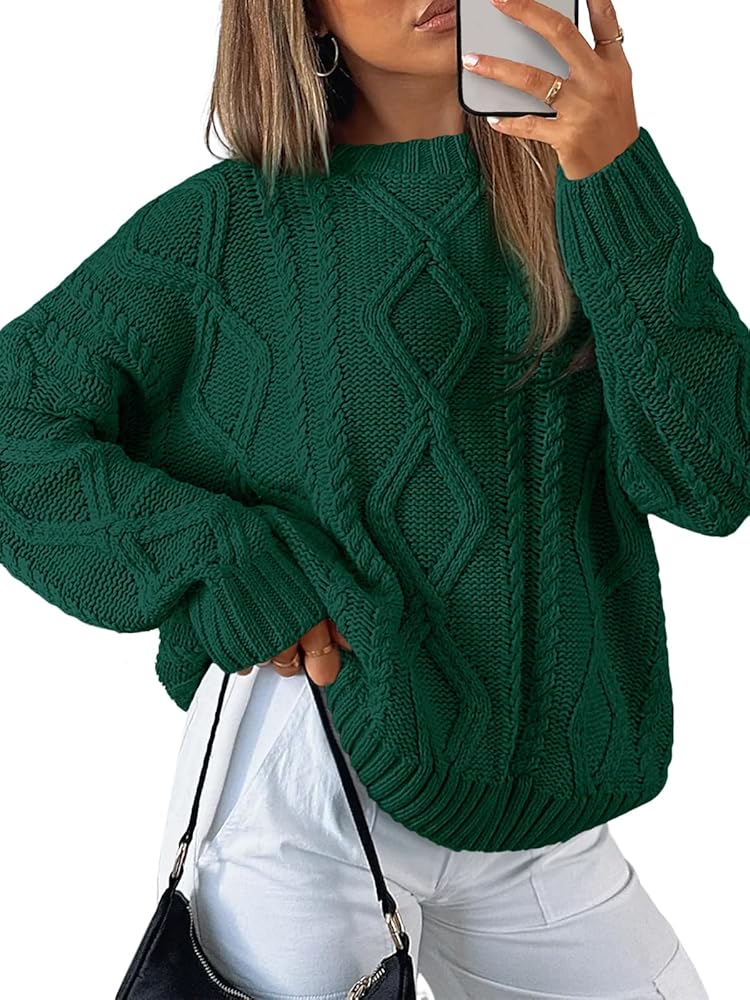 SUNBS Oversized Sweaters for Women Cable Knit Crewneck Pullover Casual Long Sleeve Top Fall Womens Clothes