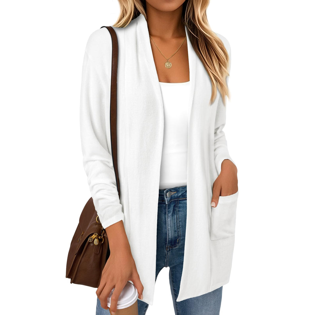 SUNBS Long Sleeve Cardigan Sweaters for Women Lightweight Open Front Tops Casual Loose Blouses with Pockets