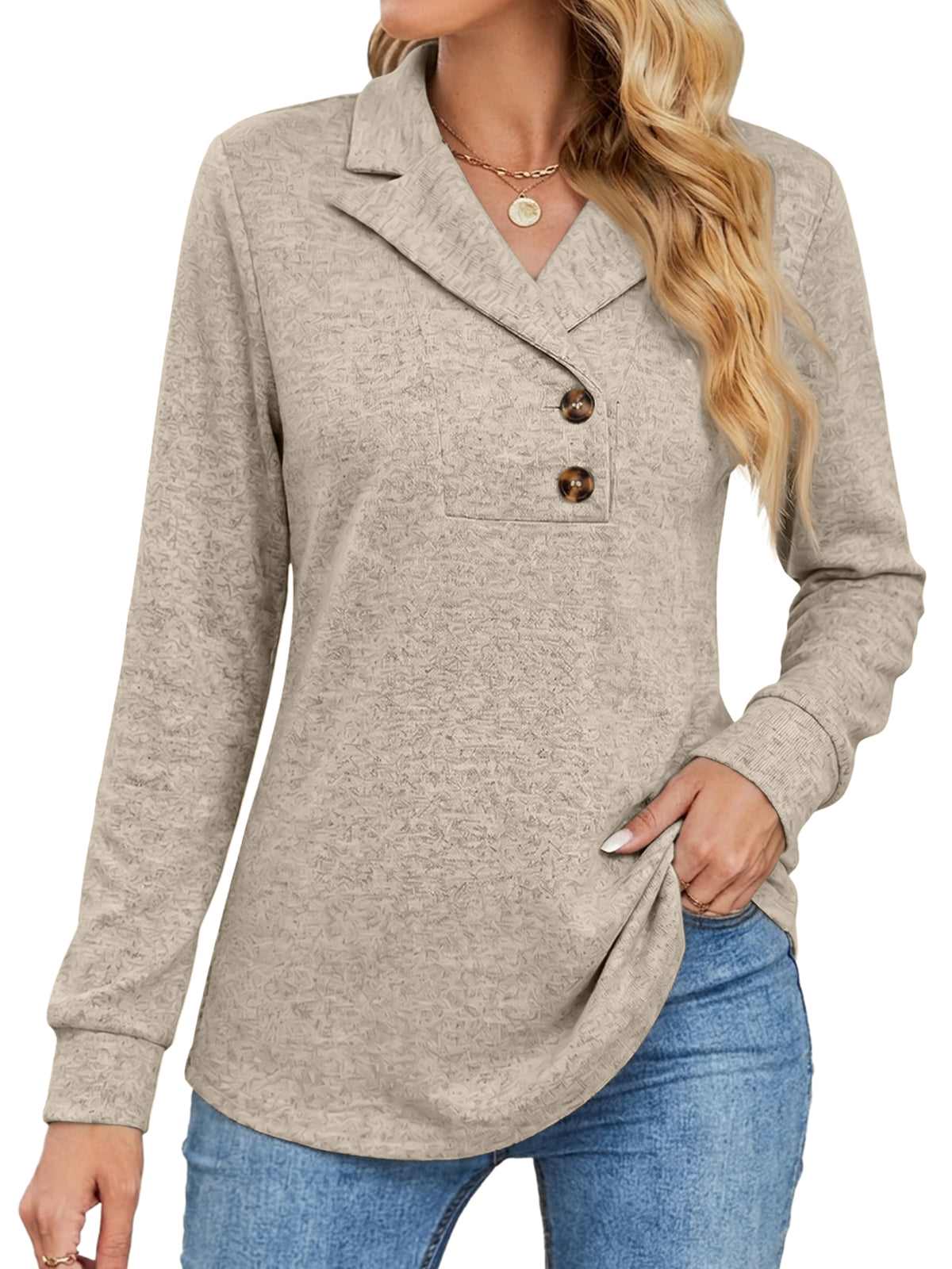 SUNBS Women's Long Sleeve Shirts 2026 Spring Fashion Dressy Casual Tops Trendy Henley Blouses Cute Work Outfits Clothes