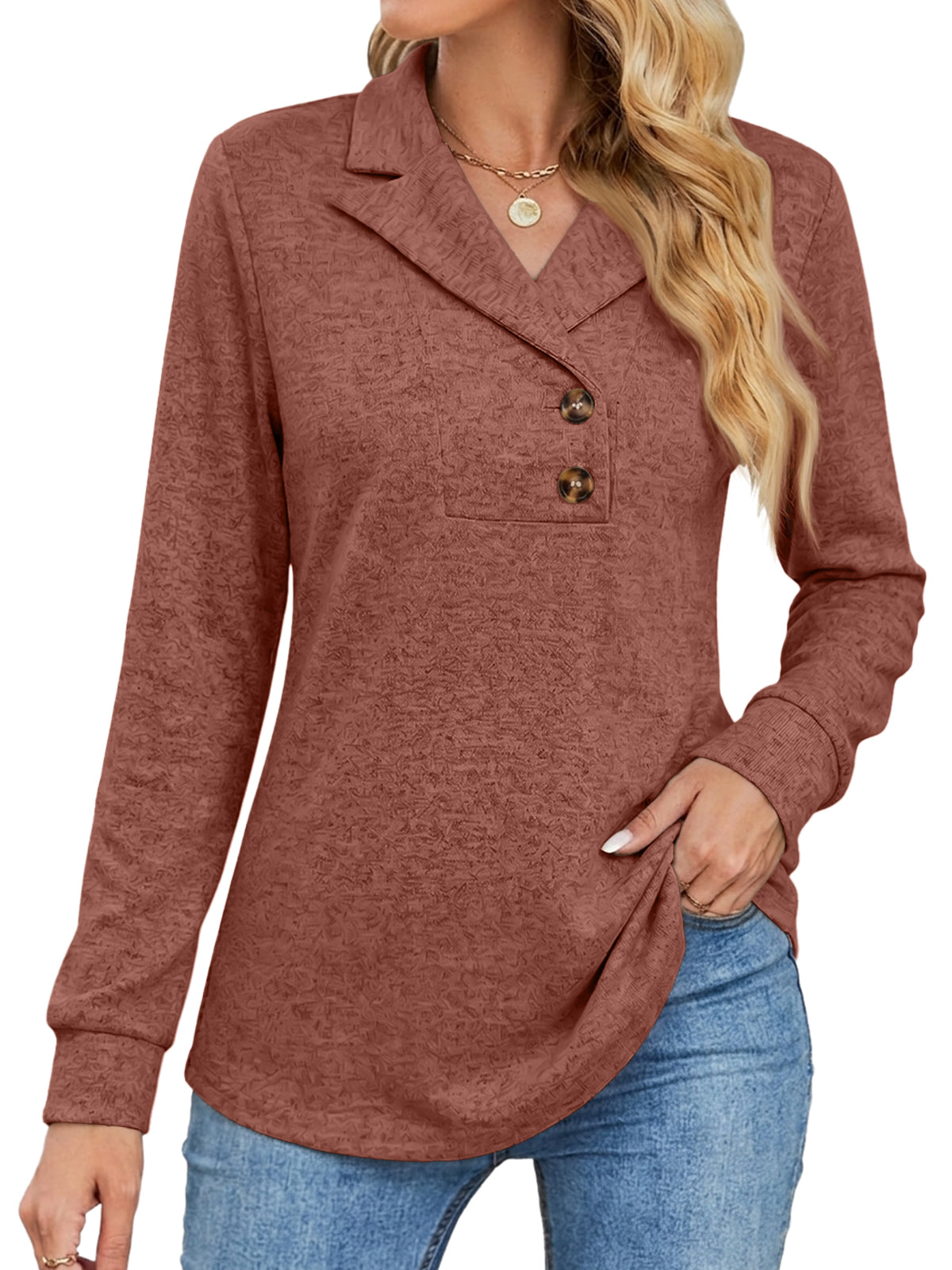 SUNBS Women's Long Sleeve Shirts 2026 Spring Fashion Dressy Casual Tops Trendy Henley Blouses Cute Work Outfits Clothes