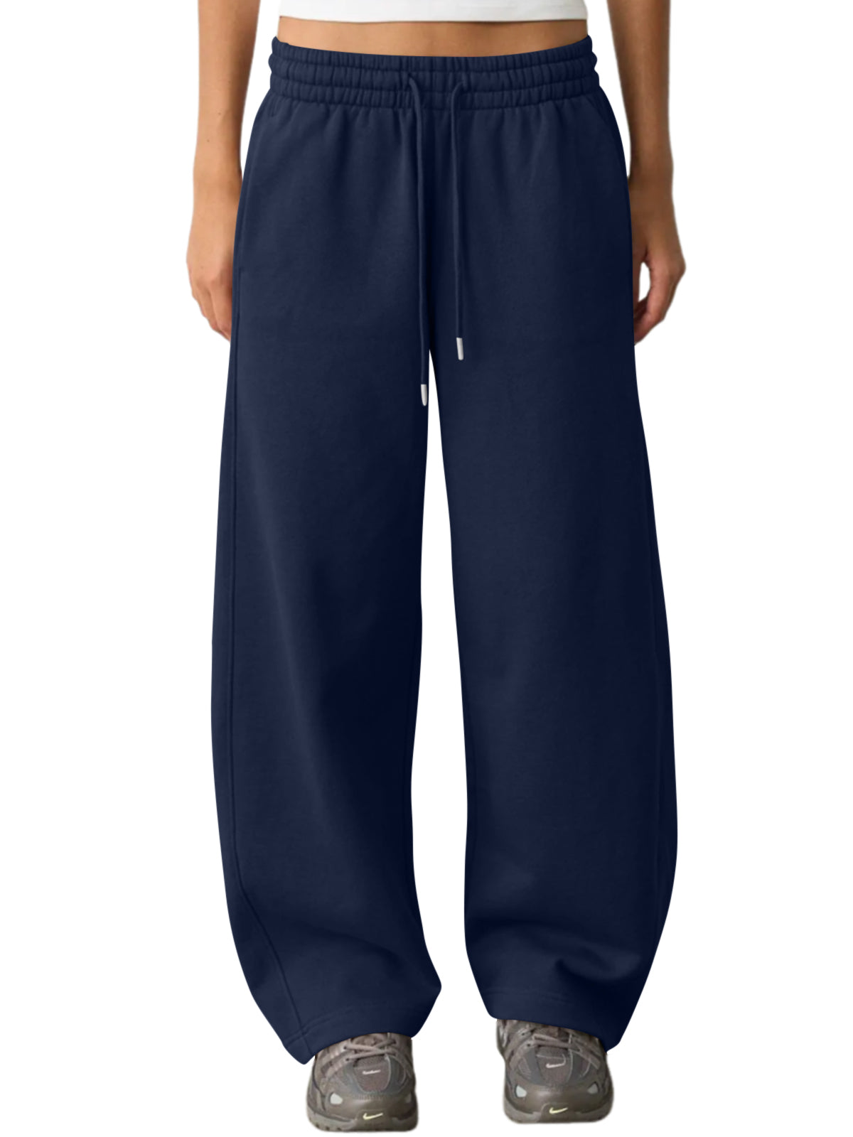 SUNBS Women's Barrel Leg Sweatpants High Waist Drawstring Baggy Lounge Sweatpants Curved Loose Casual Pants