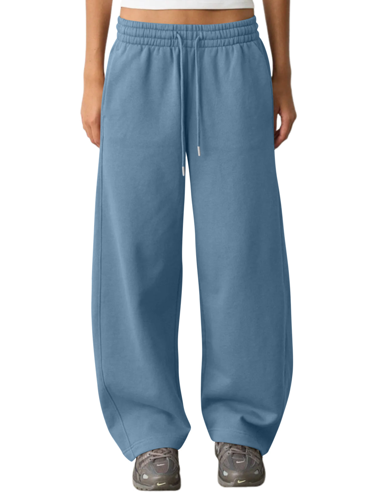 SUNBS Women's Barrel Leg Sweatpants High Waist Drawstring Baggy Lounge Sweatpants Curved Loose Casual Pants