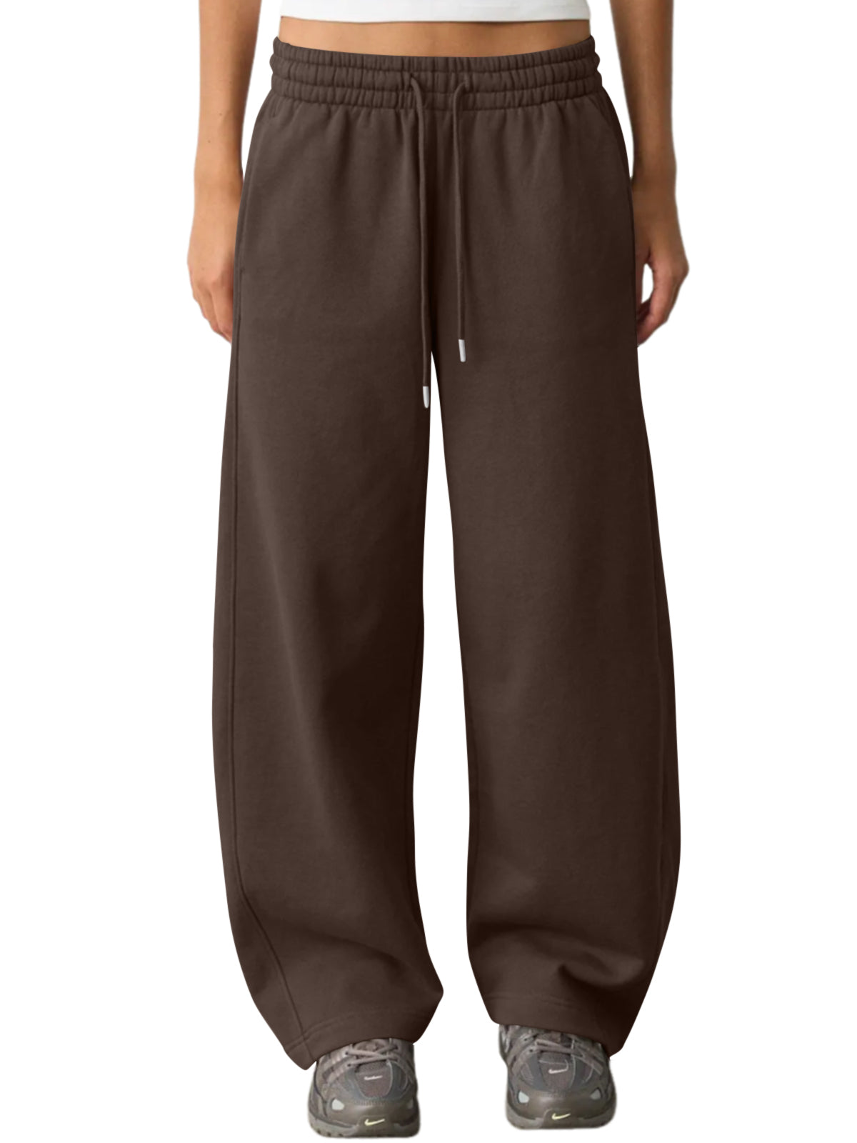SUNBS Women's Barrel Leg Sweatpants High Waist Drawstring Baggy Lounge Sweatpants Curved Loose Casual Pants