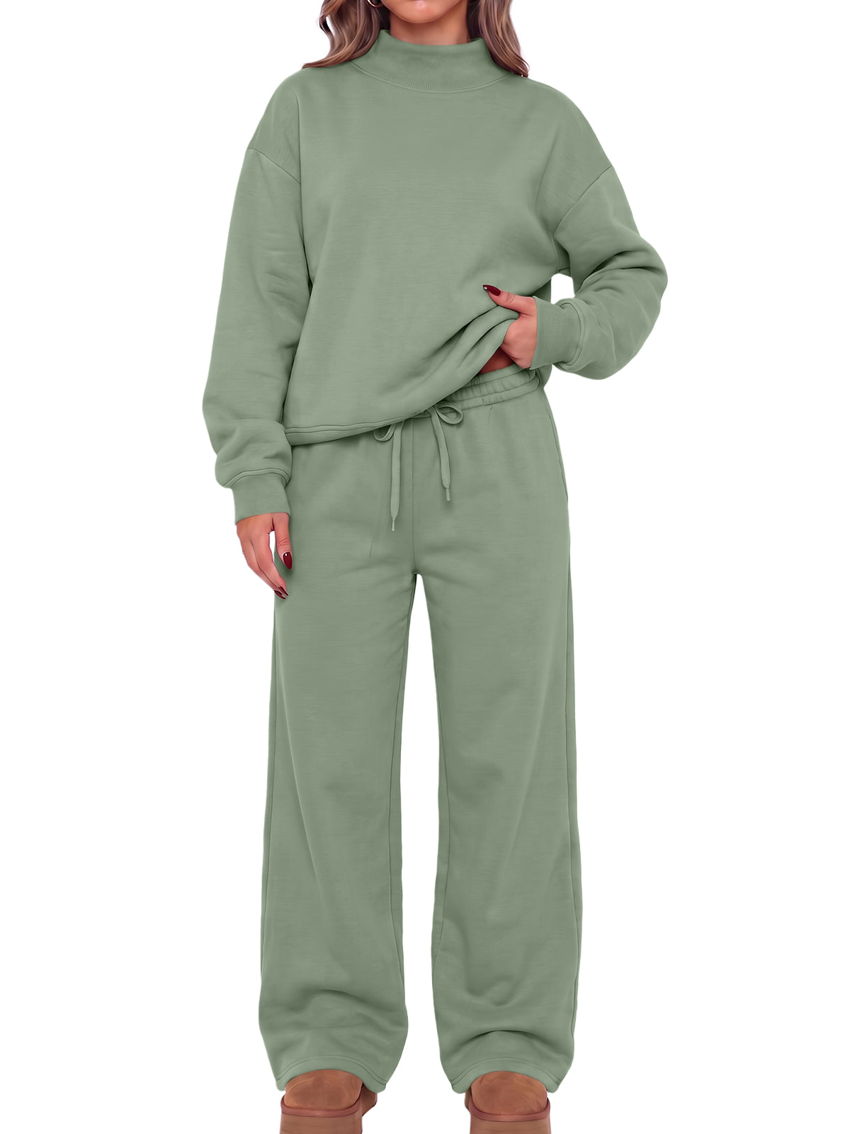 SUNBS Lounge Sets for Women 2 Piece Mock Neck Sweatshirt Outfits for Women Fall Oversized Loungewear Set with Wide Leg Pants