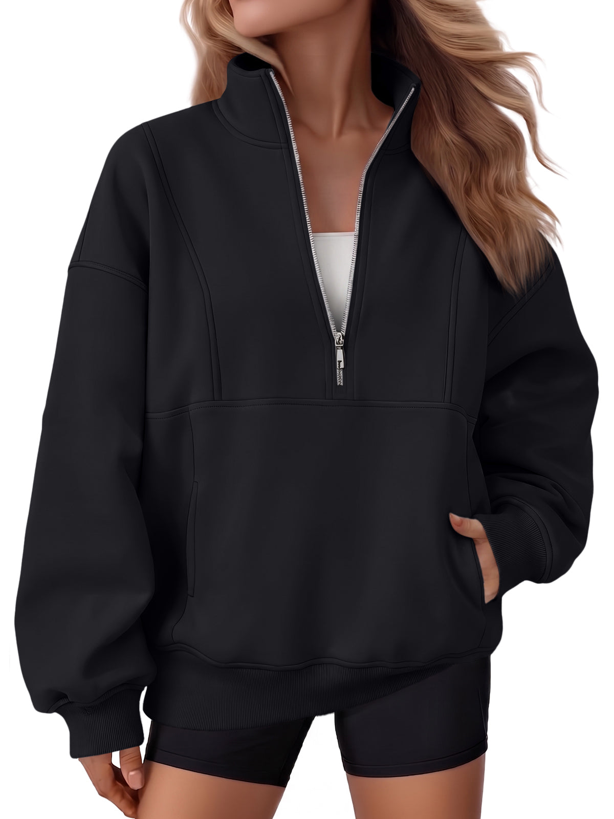SUNBS Drawstring Half Zip Hoodies for Women Fall Oversized Casual Sweatshirts