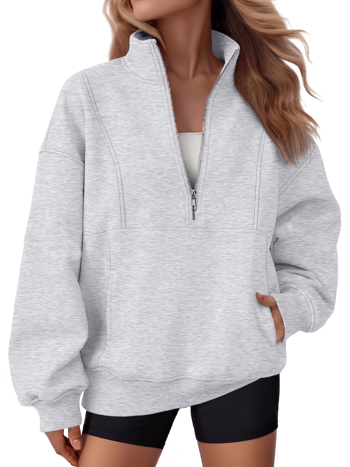 SUNBS Drawstring Half Zip Hoodies for Women Fall Oversized Casual Sweatshirts