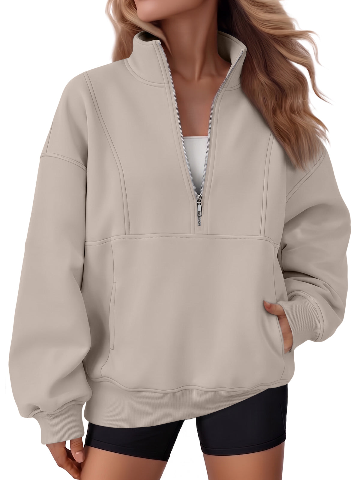 SUNBS Drawstring Half Zip Hoodies for Women Fall Oversized Casual Sweatshirts