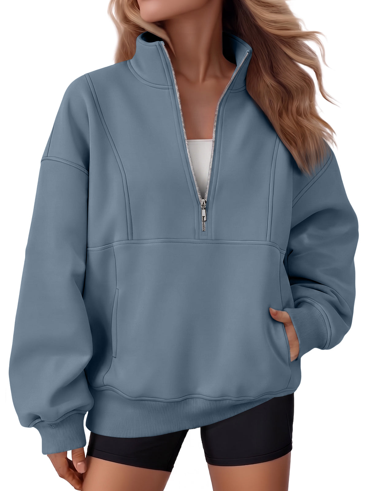 SUNBS Drawstring Half Zip Hoodies for Women Fall Oversized Casual Sweatshirts