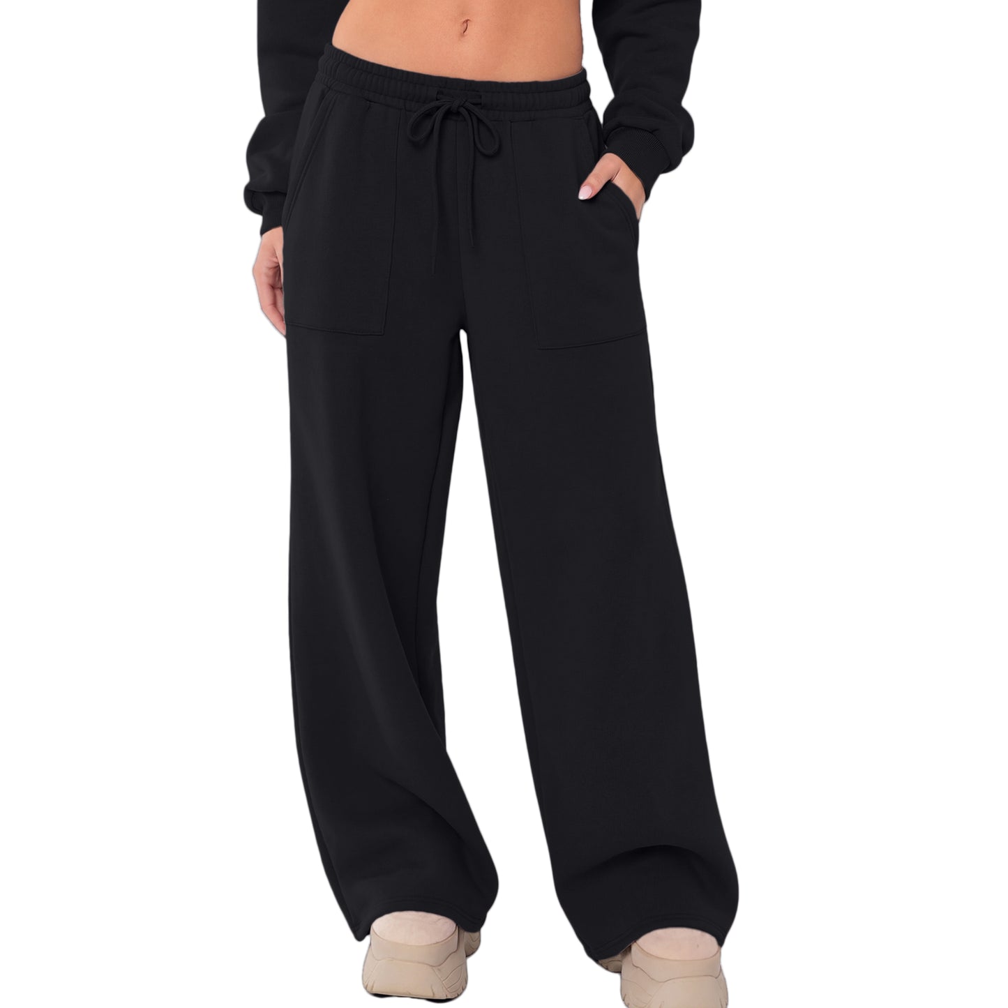 SUNBS Wide Leg Sweatpants for Women High Waisted Drawstring Sweat Pants With Big Patch Pockets.