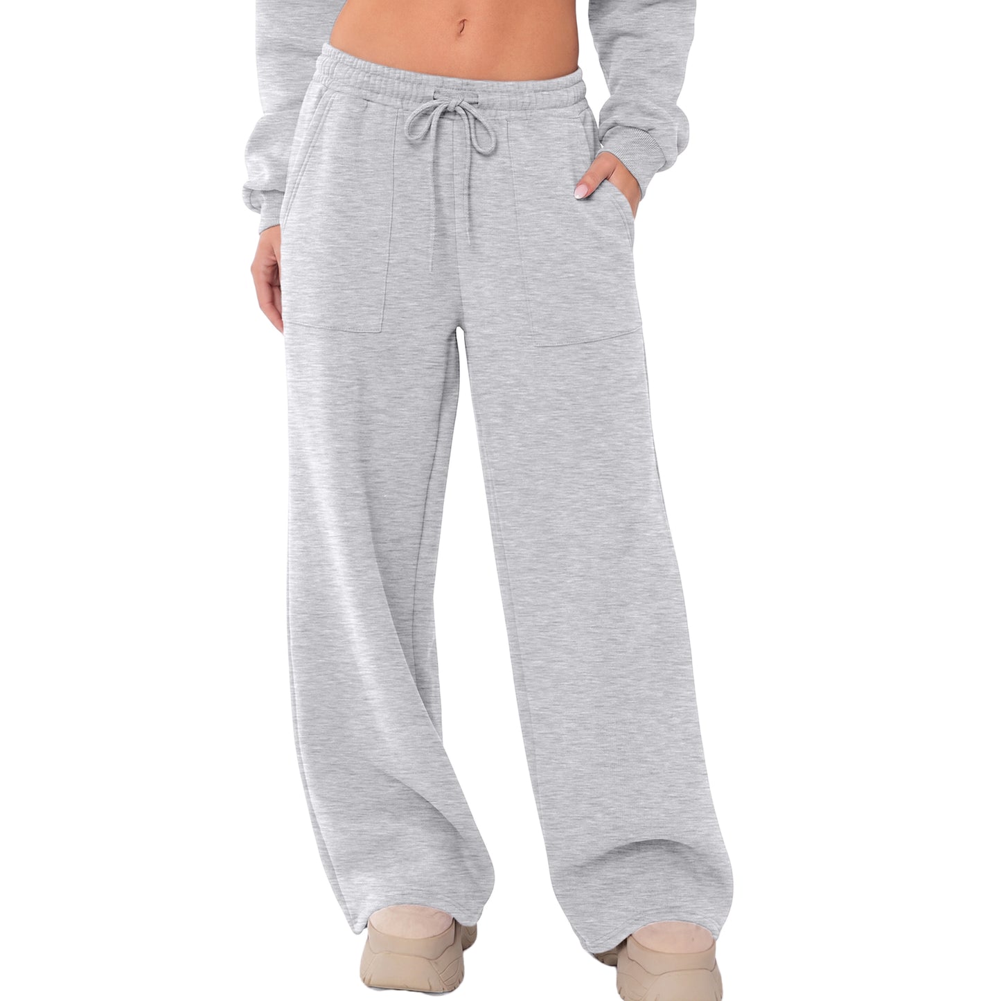 SUNBS Wide Leg Sweatpants for Women High Waisted Drawstring Sweat Pants With Big Patch Pockets.