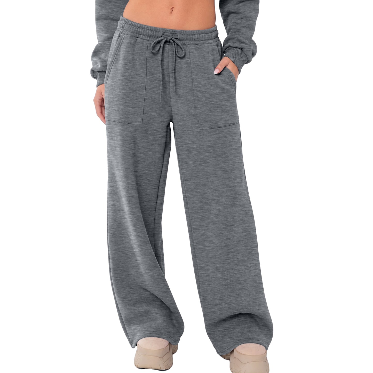 SUNBS Wide Leg Sweatpants for Women High Waisted Drawstring Sweat Pants With Big Patch Pockets.