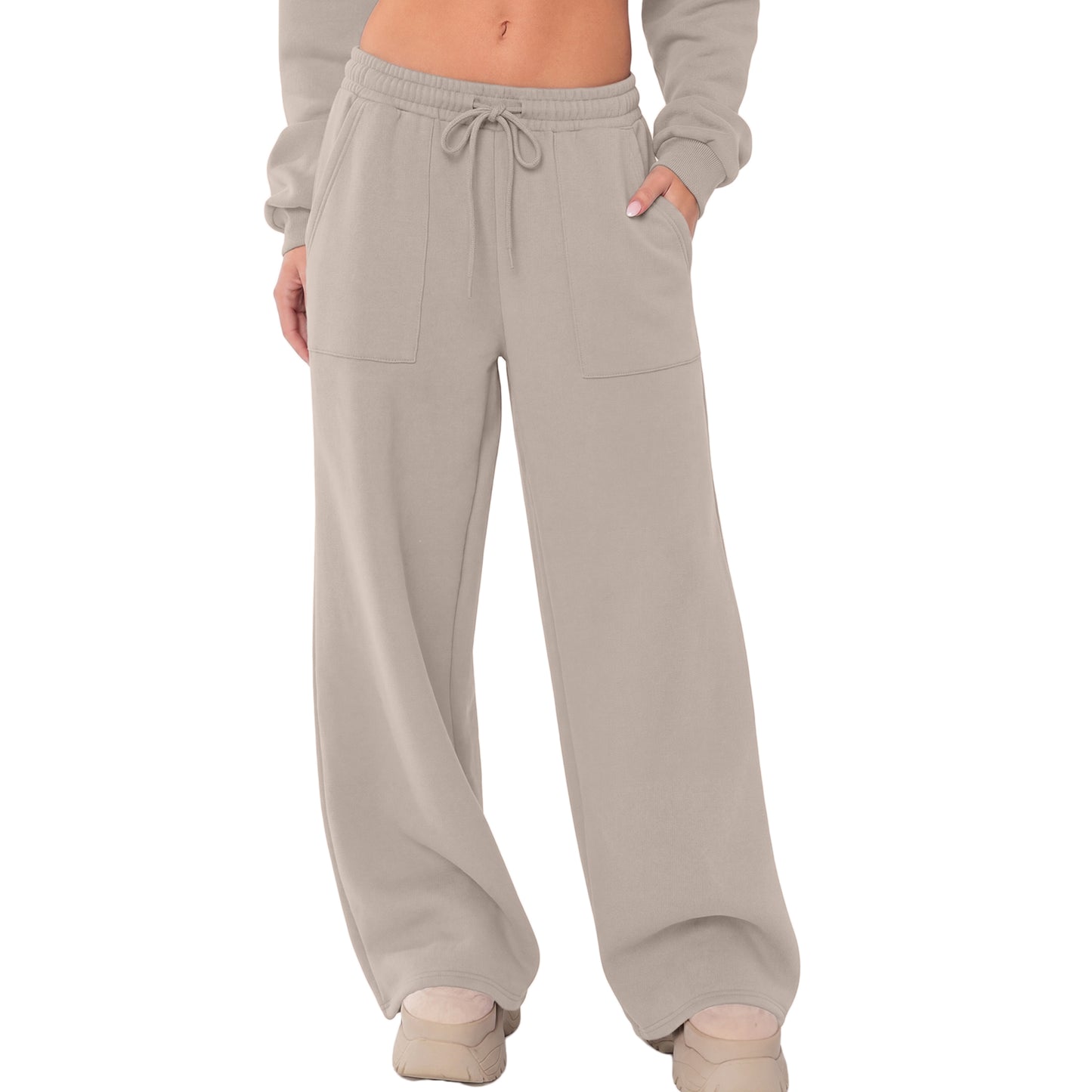 SUNBS Wide Leg Sweatpants for Women High Waisted Drawstring Sweat Pants With Big Patch Pockets.