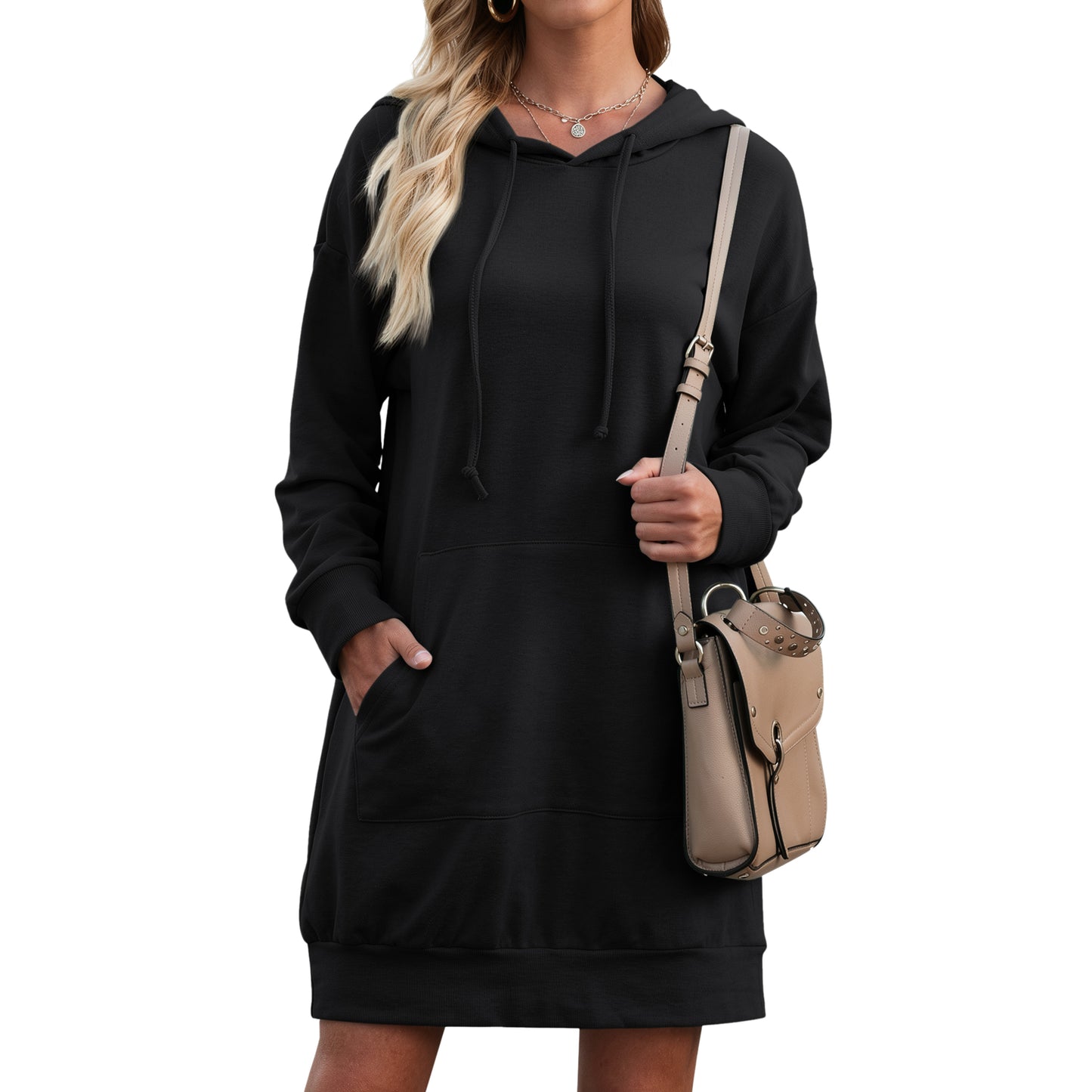 SUNBS Women Hoodies Dress Hooded Sweatshirts Dress Casual Long Sleeve Tunic Tops Oversized Cloths with Pocket