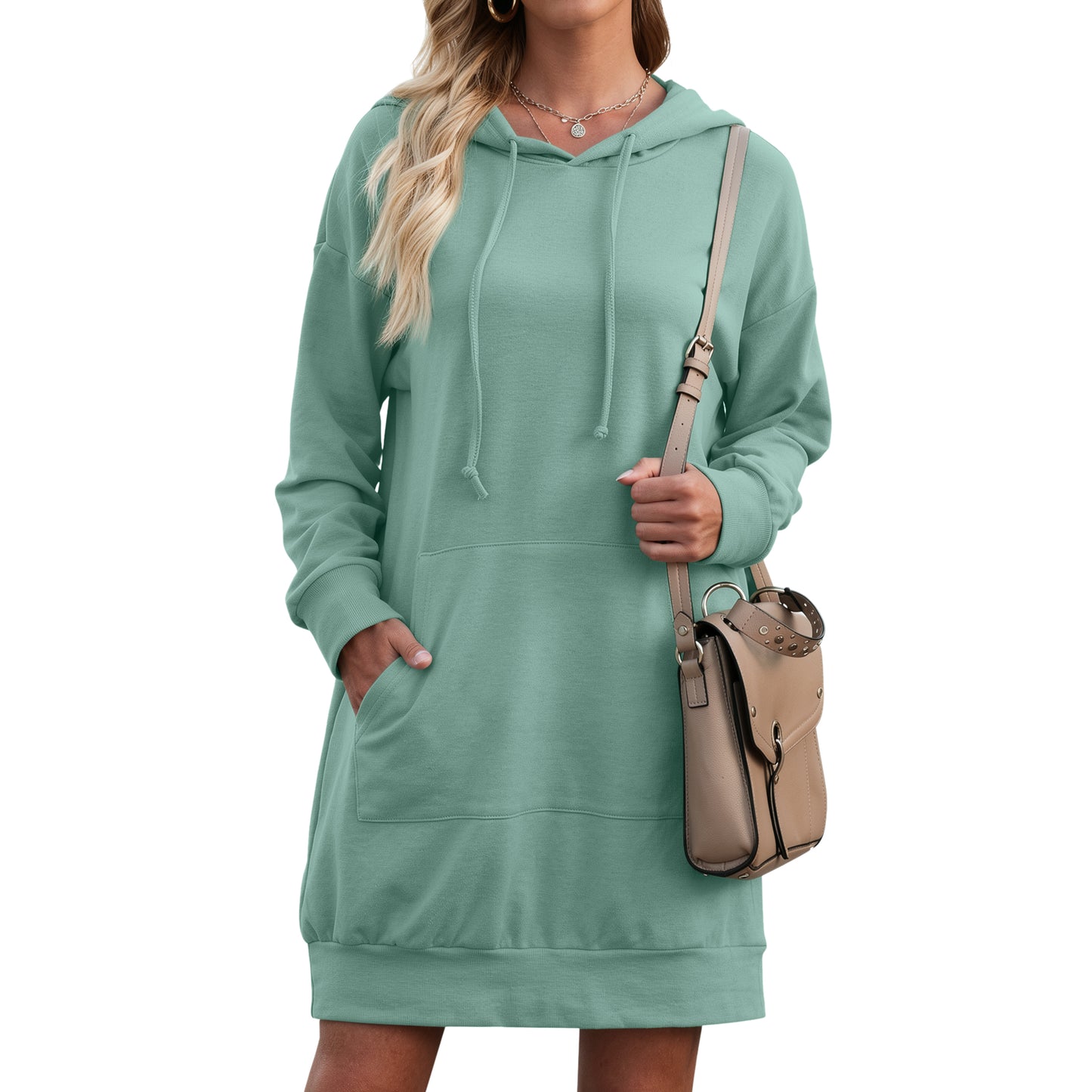 SUNBS Women Hoodies Dress Hooded Sweatshirts Dress Casual Long Sleeve Tunic Tops Oversized Cloths with Pocket