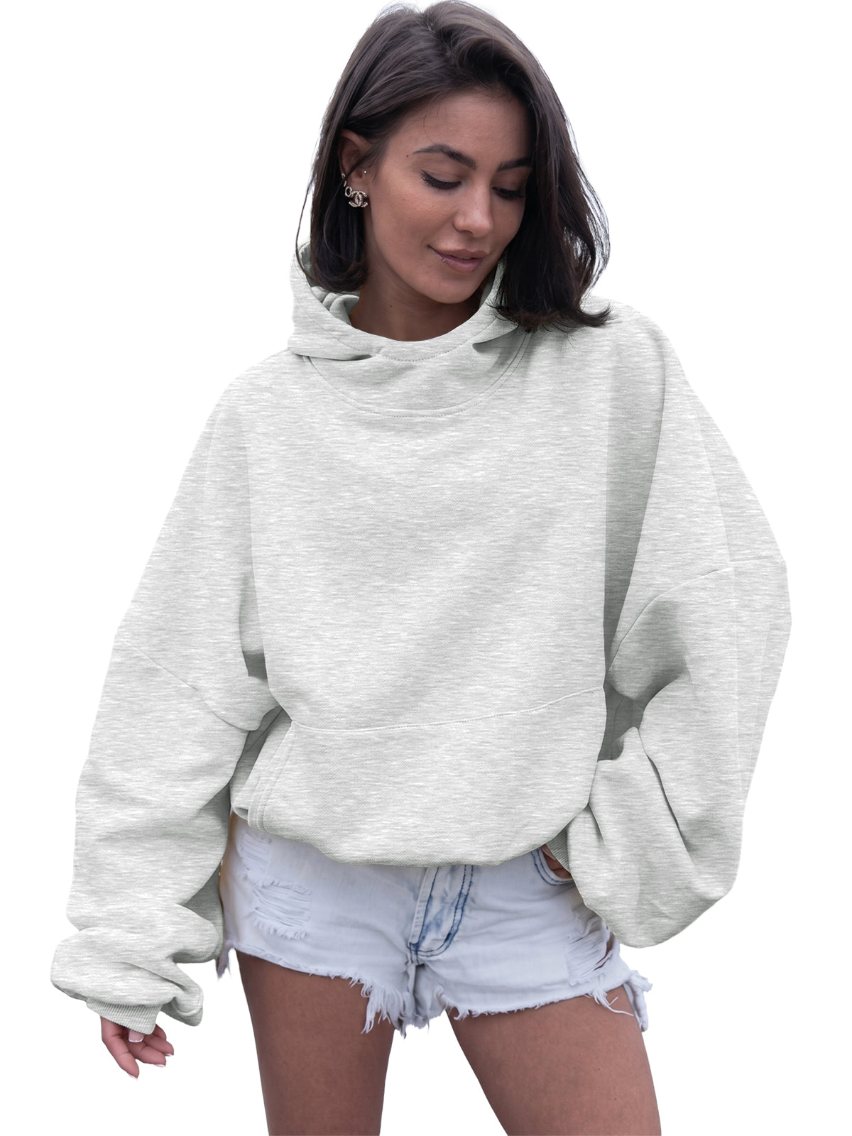 SUNBS Womens Hoodies Casual Knit Long Sleeve Drawstring Pullover Sweatshirts Lightweight Hooded Tops