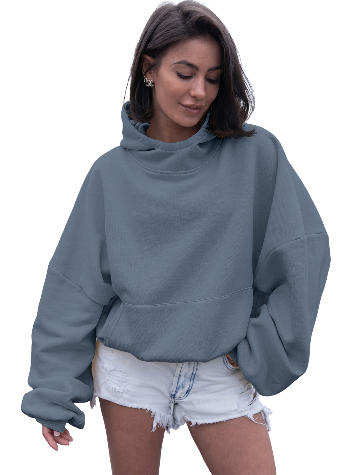 SUNBS Womens Hoodies Casual Knit Long Sleeve Drawstring Pullover Sweatshirts Lightweight Hooded Tops