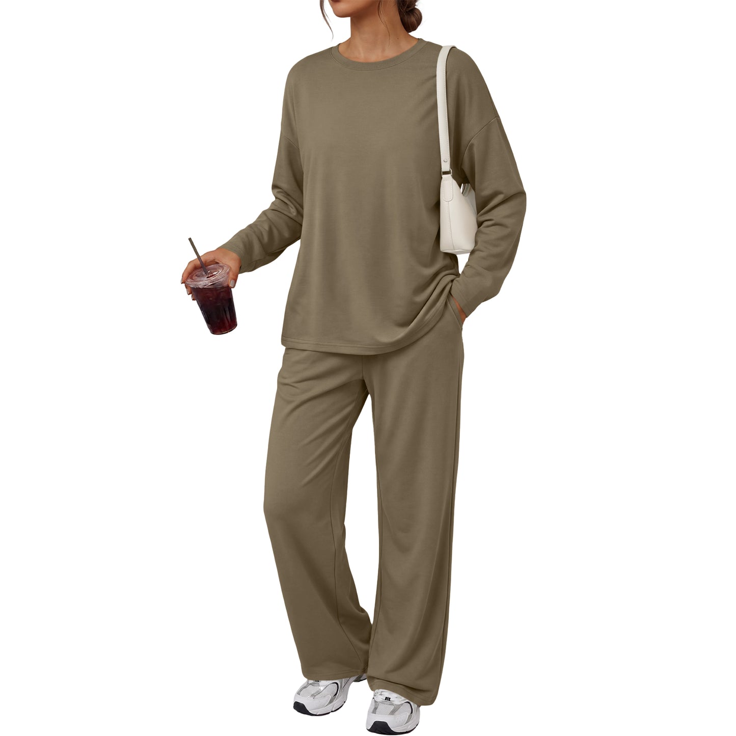 SUNBS Women's Barrel Leg Sweatpants High Waist Drawstring Baggy Lounge Sweatpants Curved Loose Casual Pants
