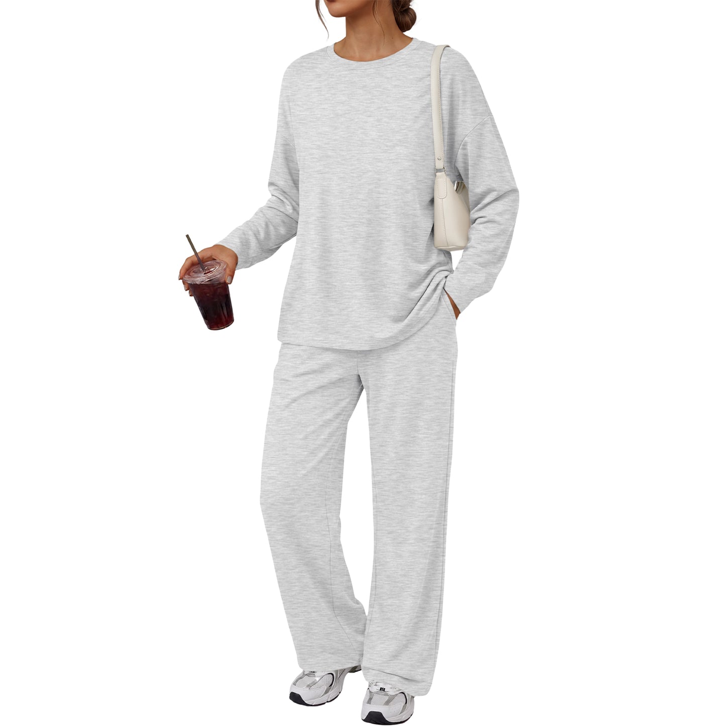 SUNBS Women's Barrel Leg Sweatpants High Waist Drawstring Baggy Lounge Sweatpants Curved Loose Casual Pants