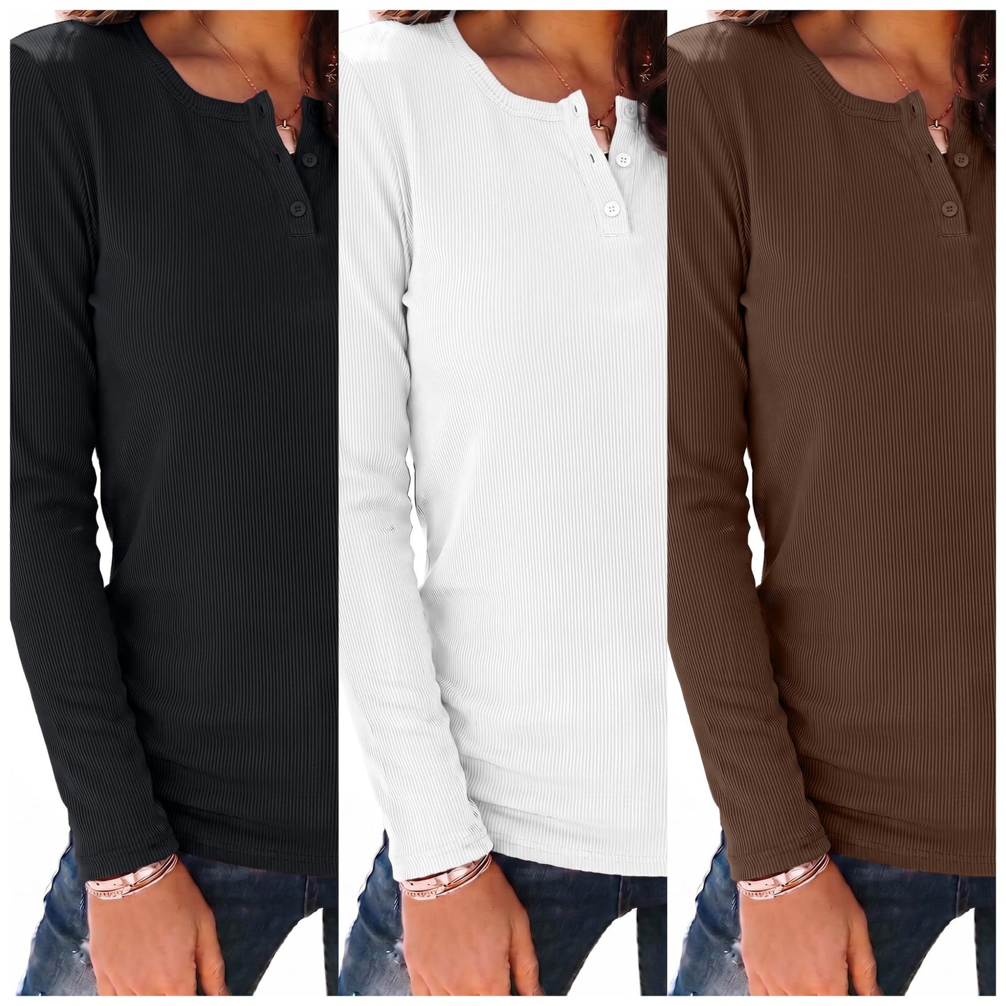 SUNBS 3 Packs Long Sleeve Shirts for Women Fall Tops Casual Crewneck Blouses Basics Tees