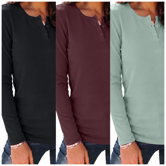 SUNBS 3 Packs Long Sleeve Shirts for Women Fall Tops Casual Crewneck Blouses Basics Tees