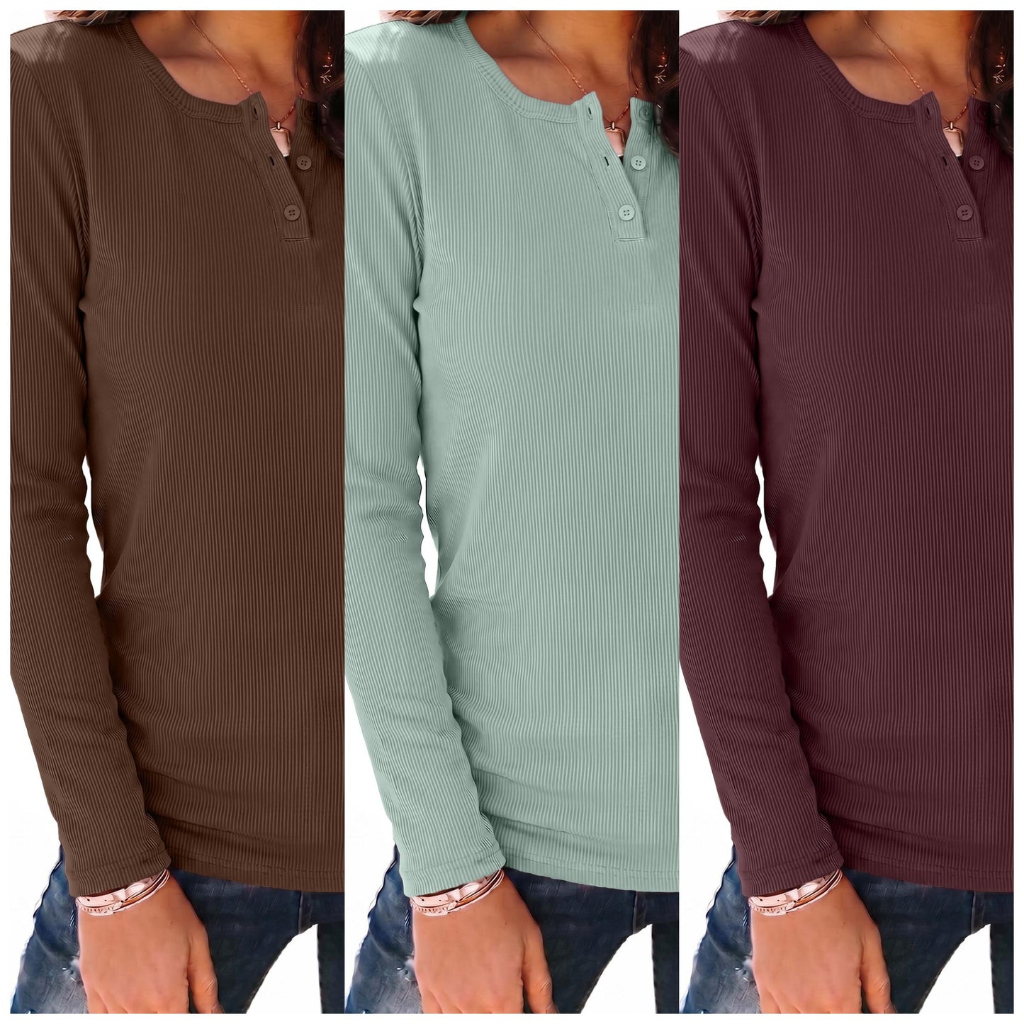 SUNBS 3 Packs Long Sleeve Shirts for Women Fall Tops Casual Crewneck Blouses Basics Tees