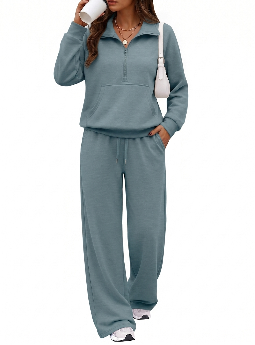 SUNBS Womens 2 Piece Sweatsuit Wide Leg Drawstring Sweatpants Set Soft Casual Outfit