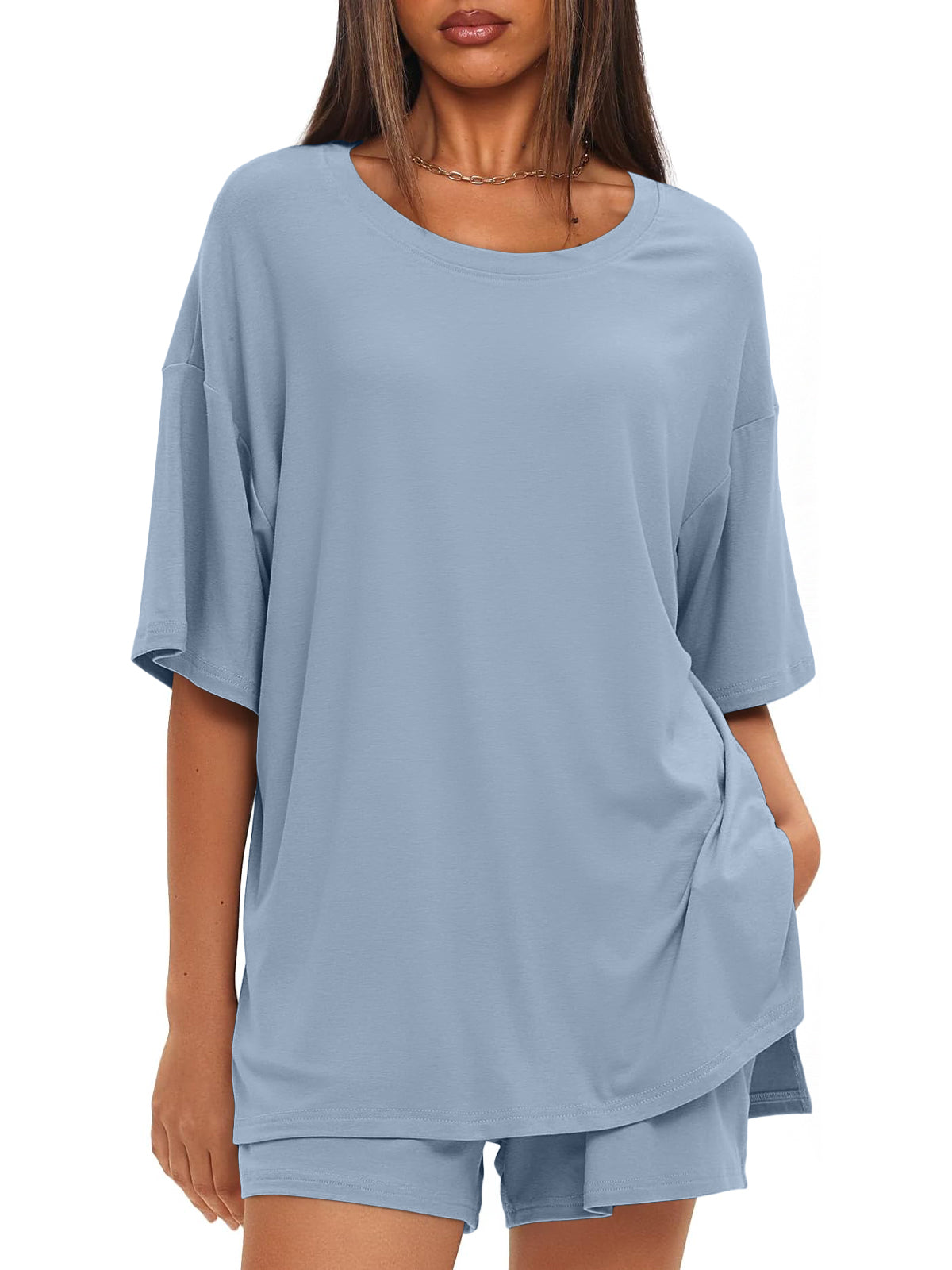 SUNBS 2 Piece Lounge Set for Women Matching Sets Oversized Top and Shorts Sweatsuit Travel Airport Outfit