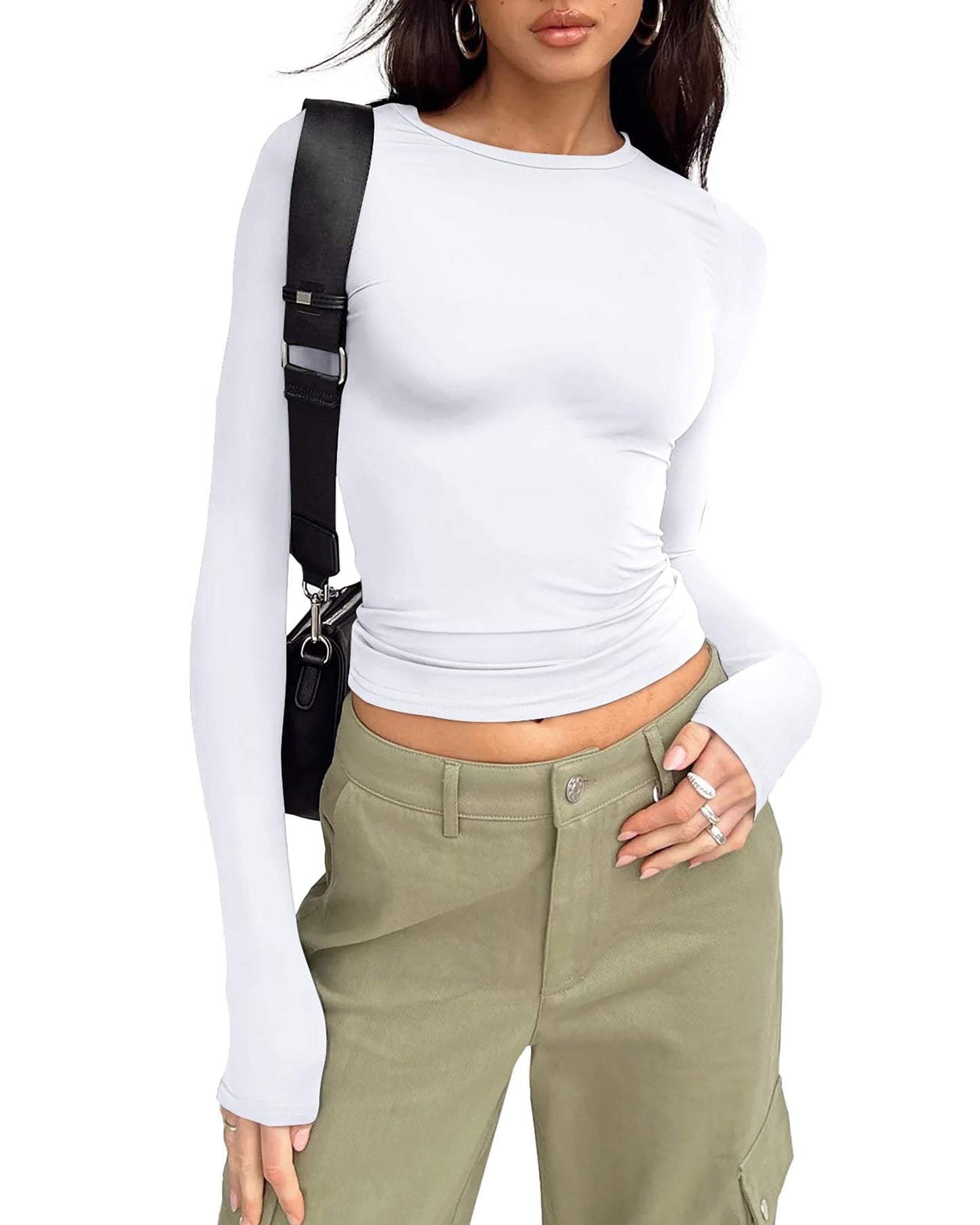 SUNBS Fitted Long Sleeve Shirts for Women Basic Crop Tops Fall Fashion Layering Slim Y2k Trendy Blouse